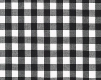 Black and White Buffalo Plaid Fabric - Robert Kaufman - Sevenberry SB-51010D409-188 Pepper - Gingham Check - Fabric by the Yard