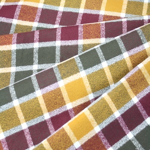 Brown Plaid Mammoth Flannel Fabric - Robert Kaufman - SRKF-14889-164 CIDER -  by the Yard - Fall Winter - Mustard Yellow, Maroon, Dark Green