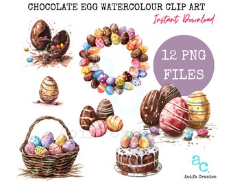 Chocolate Egg Watercolor Clipart Bundle, Easter Graphics (PNG Digital Download)