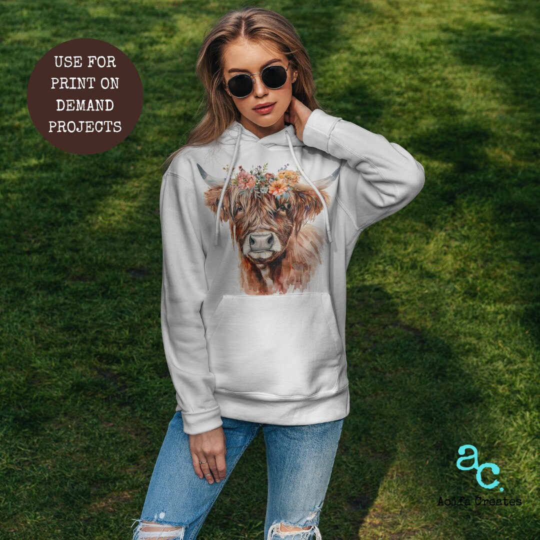 Women's Highland Cow Watercolour T-Shirt – Round Neck Short Sleeve Graphic Tee | Soft Polyester/Spandex Blend, Sizes S-6XL - View #7