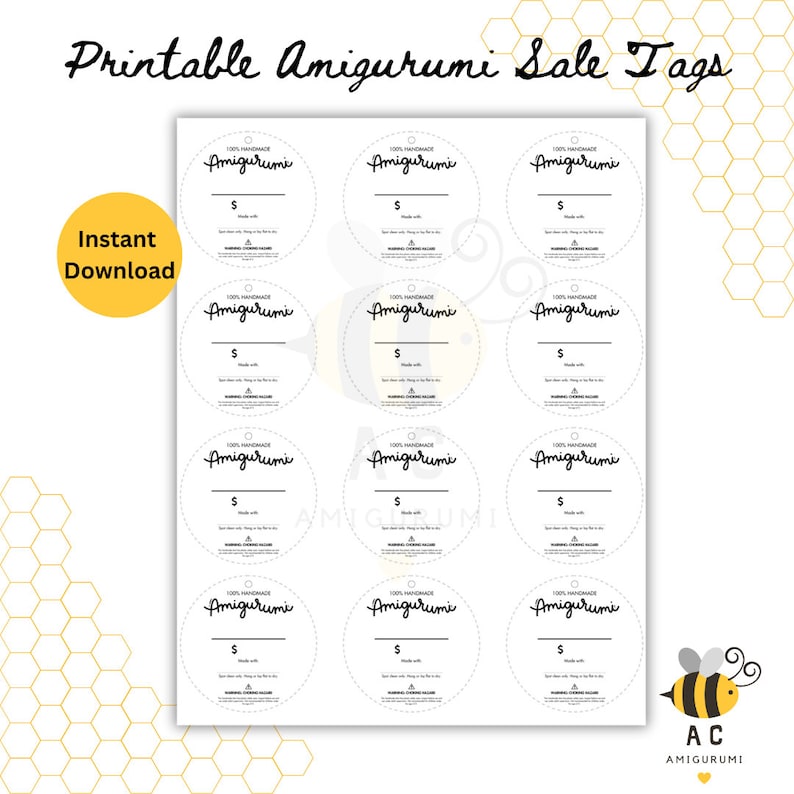 Fair Tags Amigurumi Price Tags Printable – Round Craft Fair Tags (digital ...