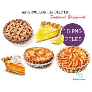 Watercolor Pie Clipart Bundle - Pie clipart, watercolor clipart, PNG transparent background, pie day, pi day, apple pie, slice of pie, pies