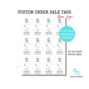 Custom Order Sale Tags Printable PDF - Crochet, Amigurumi, handmade, digital download, your logo sale tags, personalized sale tags