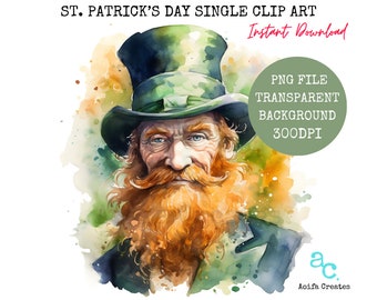 St. Patrick's Day Leprechaun Clipart, Irish Man PNG (Digital Download)
