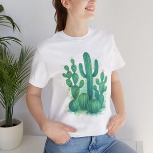 Kaktus Kunst Unisex Jersey T-Shirt, Grafik-T-Shirt, Sommerkleidung, Naturliebhaber Geschenk, Pflanzen-Themen-T-Shirt, perfekt für lässige Ausflüge