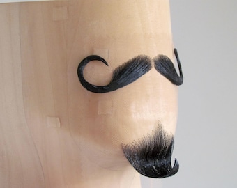 The Horatio | Black Synthetic Realistic Handlebar Moustache Goatee Beard Set Curled Sharp Villain Devil Strongman Character Costume