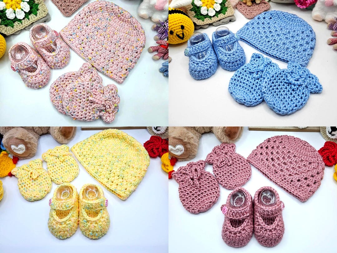 Handmade Crochet Baby Gift Set for New Mums, Newborn Beanie Booties and ...