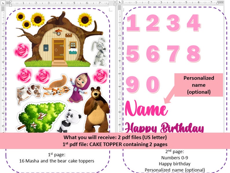 Masha and the Bear Cake & Cupcake Topper druckbare, digitaler Download Bild 3