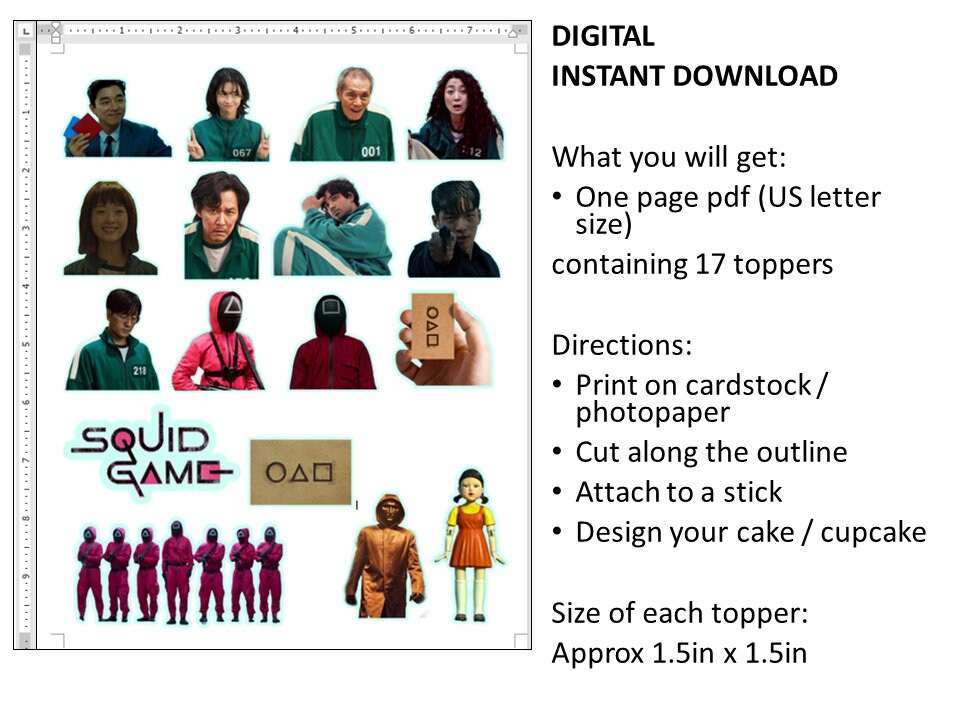 Squid game cake / cupcake topper / centerpiece birthday party | Etsy