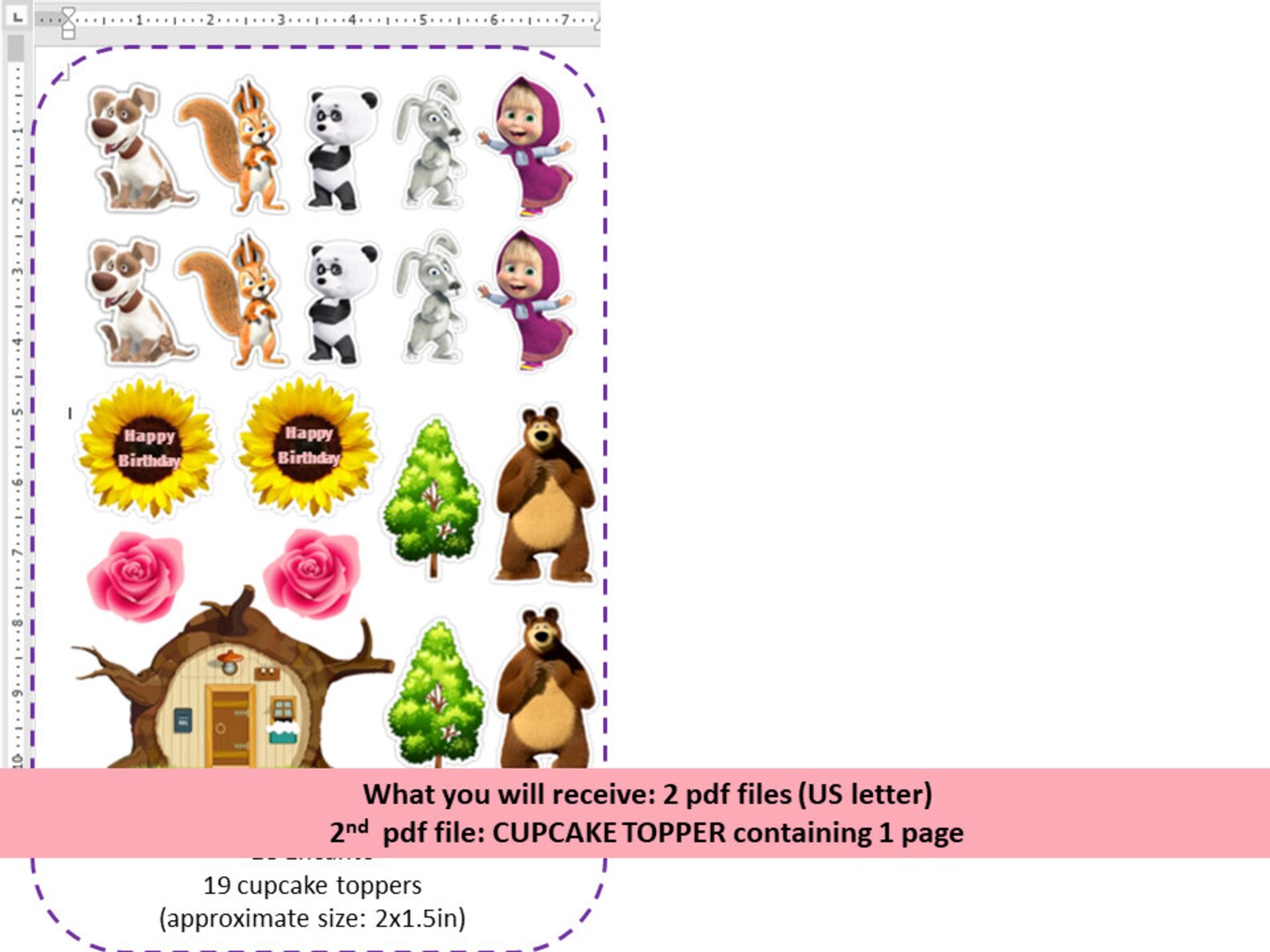 Masha and the Bear Cake &amp; Cupcake Topper Printable, Digital Download - Etsy
