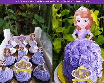 Personalized Custom Sofia the first cake / cupcake topper, DIY birthday cake centerpiece, printable instant download, simple