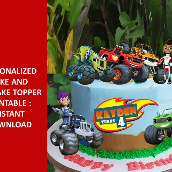 Blaz monster truck cake and cupcake topper, printable