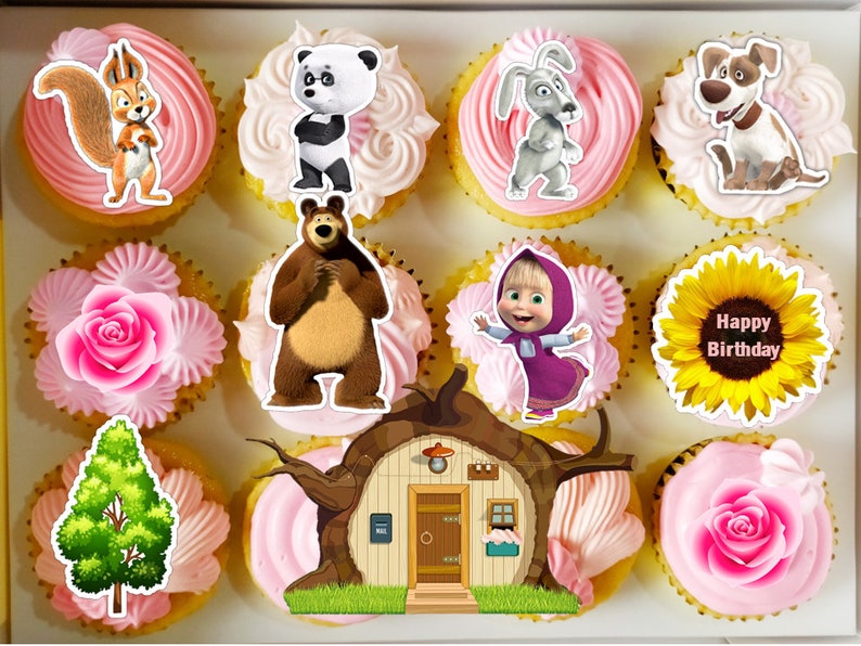 Macha et l'ours pour gâteau et cupcakes imprimable, téléchargement numérique image 2
