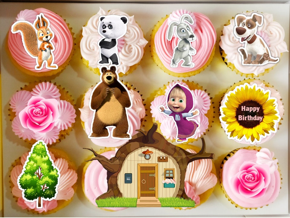 LGQHCE Masha et Michka Anniversaire Cupcake Toppers, 8pcs Masha Figurine  Décoration de Gâteau d'anniversaire de Dessin Animé pour Enfant Fête d' anniversaire Cupcake Décoration Cadeau : : Cuisine et Maison