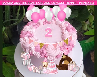 Masha and the Bear Cake & Cupcake topper printable, digital download