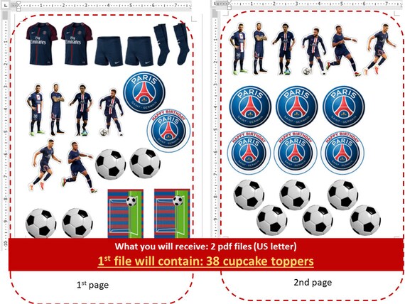 FC Barcelona, Paris Saint-Germain Birthday Cake And Cupcake Topper.