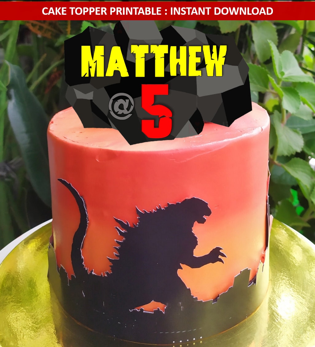 Godzilla Skyline Silhouette Cake Topper Printable Digital Etsy