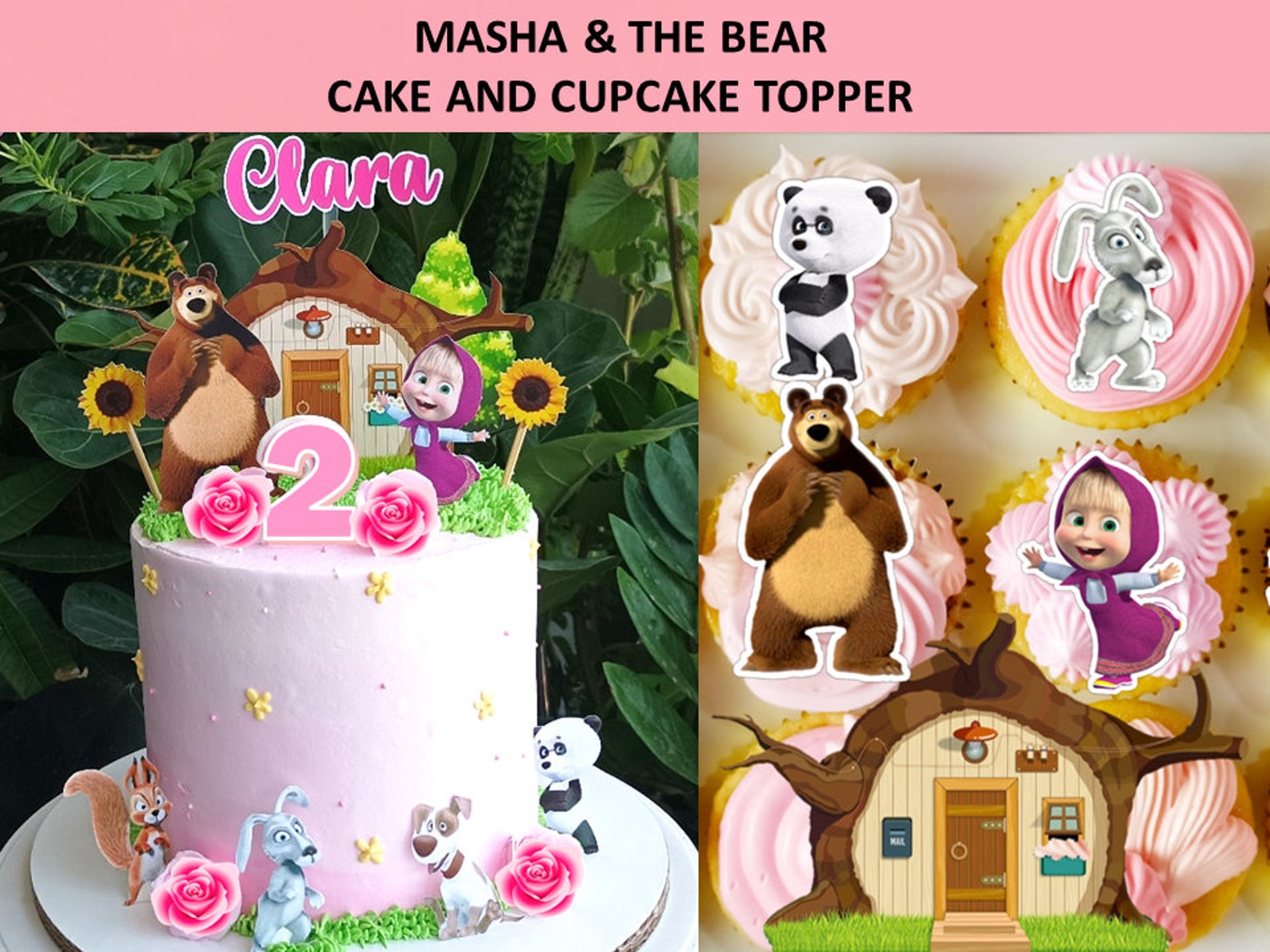 Masha and the Bear Cake &amp; Cupcake Topper Printable, Digital Download - Etsy