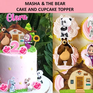 Macha et l'ours pour gâteau et cupcakes imprimable, téléchargement numérique image 1