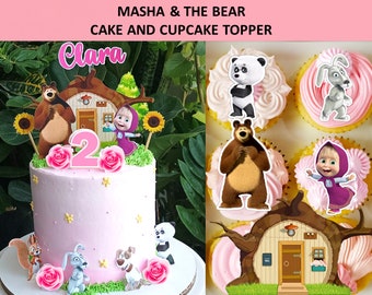 Masha en de Beer Cake & Cupcake topper afdrukbaar, digitaal downloaden