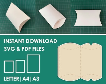 Pillow Box Template SVG, PDF, 8.5x11, A4, A3 Sheet Instant Download