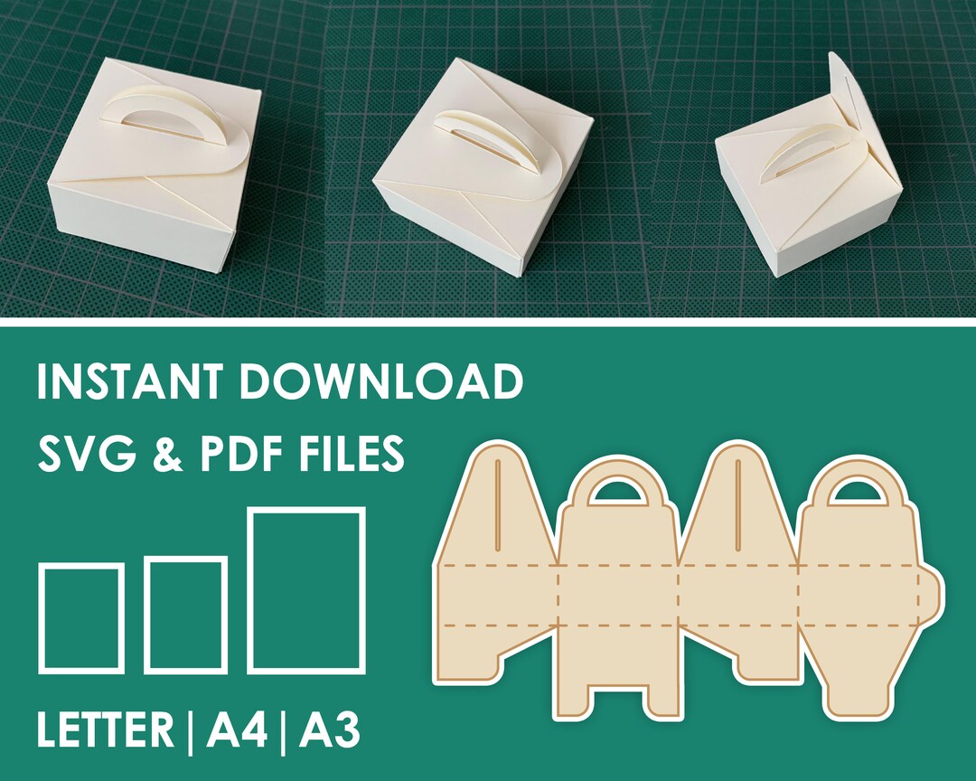 Gift Box With Handle Template, Small Size, SVG, PDF, 8.5x11, A4, A3