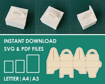 Gift Box with Handle Template, Small Size, SVG, PDF, 8.5x11, A4, A3 Sheet Instant Download