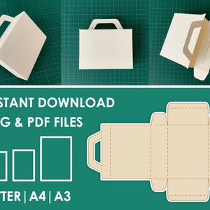 Boîte de porte-documents, boîte avec modèle de poignée SVG, PDF, 8.5x11, A4, A3 Feuille Téléchargement instantané