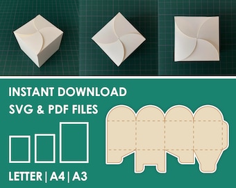 Square Gift Box Template, SVG, PDF, 8.5x11, A4, A3 Sheet Instant Download