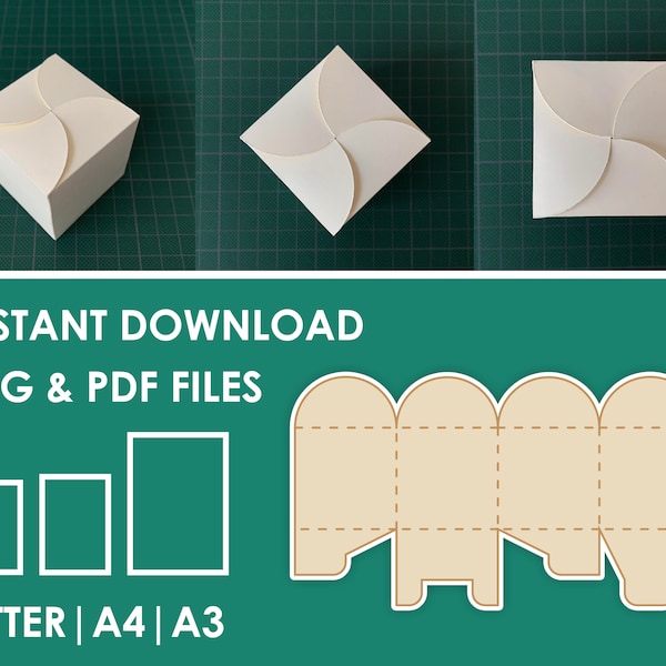 Plantilla de caja de regalo cuadrada, SVG, PDF, 8.5x11, A4, hoja A3 Descarga instantánea