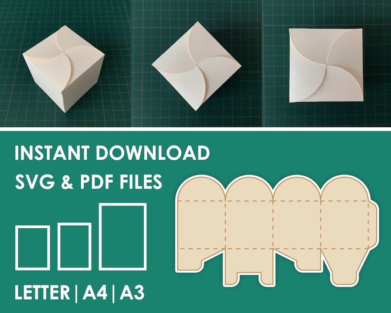 Square Gift Box Template, SVG, PDF, 8.5x11, A4, A3 Sheet Instant