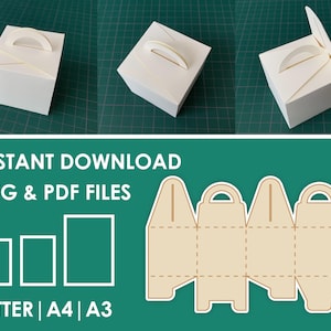 Gift Box with Handle Template, SVG, PDF, 8.5x11, A4, A3 Sheet Instant Download