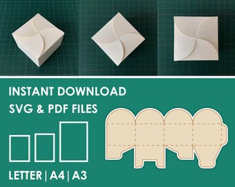 Square Gift Box Template, Medium Size, SVG, PDF, 8.5x11, A4, A3 Sheet Instant Download