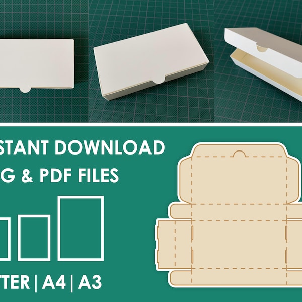 Rectangular Gift Box Template, No Glue Box, SVG, PDF, 8.5x11, A4, A3 Sheet Instant Download