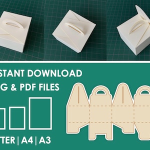 Gift Box with Handle Template, Medium Size, SVG, PDF, 8.5x11, A4, A3 Sheet Instant Download