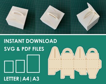 Gift Box with Handle Template, Medium Size, SVG, PDF, 8.5x11, A4, A3 Sheet Instant Download