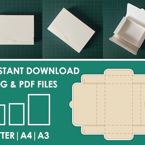 Rechthoekige Gift Box Template, Geen lijm doos, SVG, PDF, 8.5x11, A4, A3 Blad Instant Download