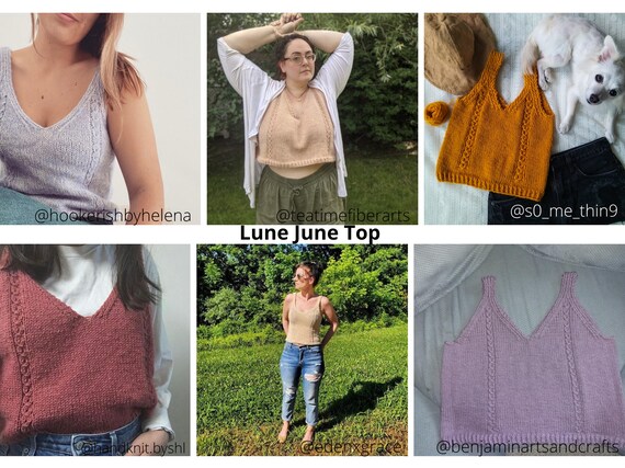 Lune June Top Knitting Pattern, Easy Women's V Neck Cropped