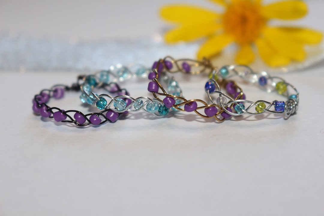 Braided Wire and Bead Rings, Braided Stackable Rings, Gold Silver and ...