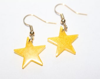 Yellow Star Earrings | Small Star Earrings | Handmade Resin Earrings | Little Earrings | Lightweight Earrings | Cheap Earrings