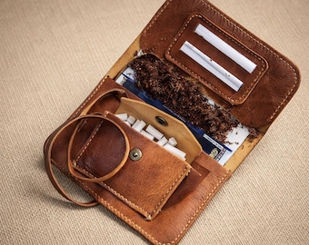 Leather tobacco pouch Cigarette case Rolling tobacco pouch Cigarette holder Leather tobacco case