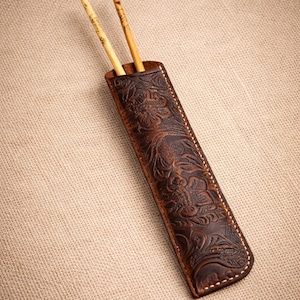 Leather chopsticks sleeve Hand-made chopstick pouch Flower-printed sushi and noodle case Asian cuisine gift
