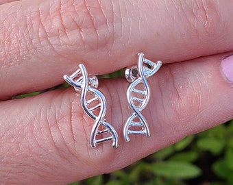 DNA Strand Biology Silver Stud Earrings