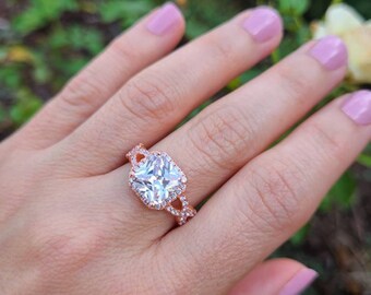 Ascher 3.64 ct White Sapphire Rose Gold Ring size 7