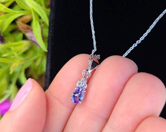 1.66 ct Tanzanite, White Topaz, Sterling Silver Set - Earrings, Necklace, Pendant, Ring
