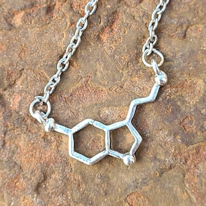 Serotonin Molecule Antique Silver  Necklace