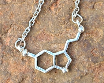 Serotonin Molecule Antique Silver  Necklace
