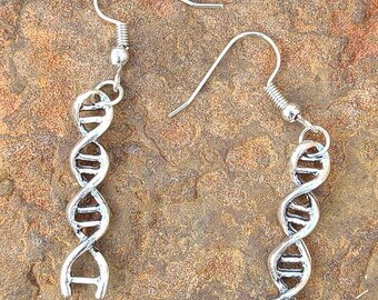 DNA strand dangle antique silver earrings