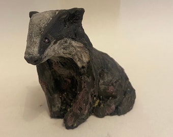 Small Handmade Ceramic Raku Badger