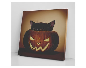 Black Cat in a Pumpkin Halloween Art, Halloween Decor, Cat Pumpkin Wall Art, Halloween Print